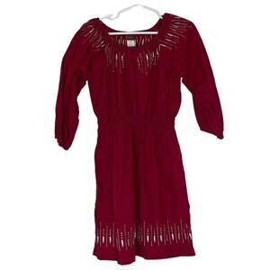 Tea Collecion Burgundy Silver Embroidered Long Sleeve Dress Size 5 Girls
